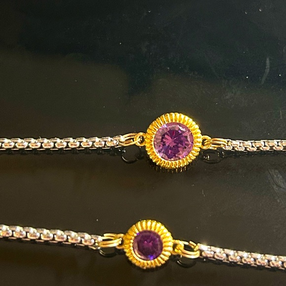 Vintage Bezel-Set Amethyst Crystal X-Long 55" Gold Plated & 926 Silver Necklace - Picture 3 of 14